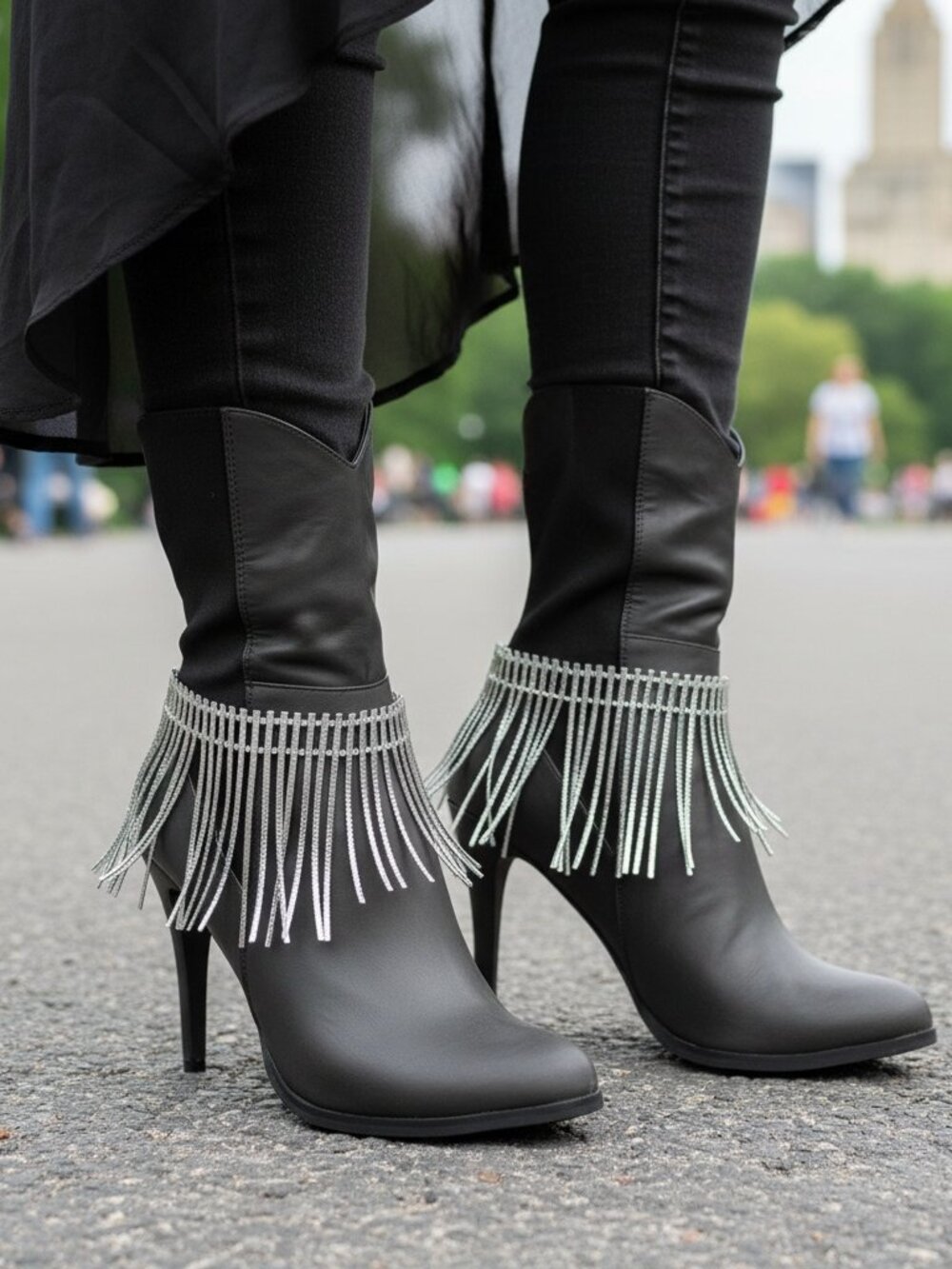 Women Boot Metal Chain Long Silver Bracelet Shoe Anklet Bling African Charm SET